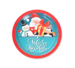 6 Assiettes En Carton Joyeux Noël Bleu Et Rouge 23cm