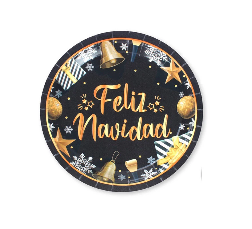 6 Assiettes En Carton Joyeux Noël Noir Et Or 23cm 3 6 Assiettes En Carton Joyeux Noël Noir Et Or 23cm
