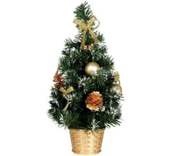 Arbre De Noël Neigé Avec Décoration Dorée Et Pot 30 Cm