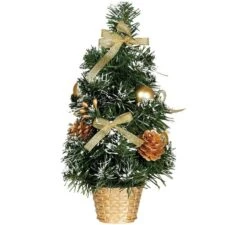 Arbre De Noël Neigé Avec Décoration Dorée Et Pot 40 Cm