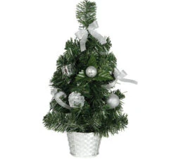 Arbre De Noël Avec Décoration Argent Et Pot 30 Cm