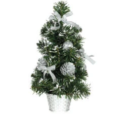 Arbre De Noël Neigé Avec Décoration Argent Et Pot 30 Cm