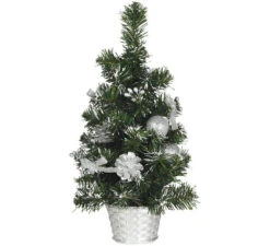 Arbre De Noël Neigé Avec Décoration Argent Et Pot 40 Cm