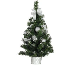 Arbre De Noël Neigé Avec Décoration Argent Et Pot 60 Cm