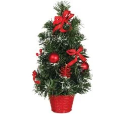 Arbre De Noël Neigé Avec Décoration Rouge Et Pot 40 Cm