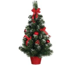 Arbre De Noël Neigé Avec Décoration Rouge Et Pot 60 Cm