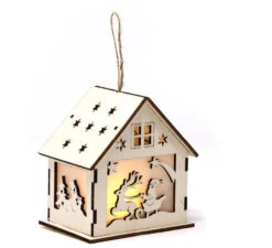 Maison Du Père Noël En Bois Led 12 Cm