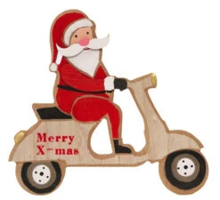 Pendentif Père Noël Sur Moto 18X16 Cm