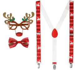 Kit Renne De Noël : Lunettes Avec Nez Et Cornes, Bretelles Et Nœud Papillon