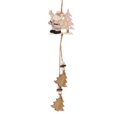 Père Noël En Bois Avec Arbres Suspendus 27 Cms