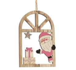 Père Noël Dans La Fenêtre Suspendue En Bois 8X12 Cms