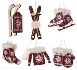 Ensemble De Pendentifs En Bois De Noël Rouge